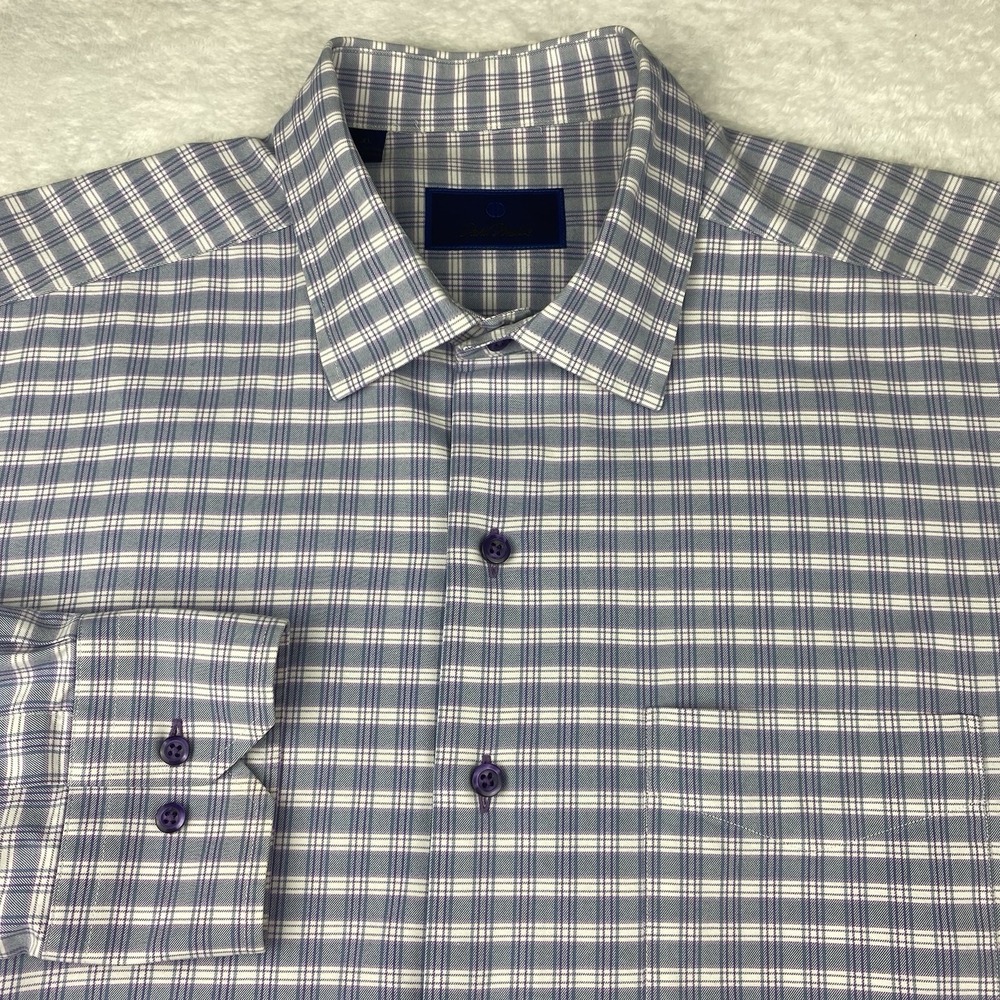 David Donahue Dress Shirt Men's XL Blue/Lavender Checks Regular Fit